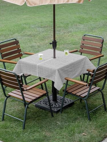 Square 60"x60" Patio Tablecloth with Umbrella Hole, Rustic Light Gray