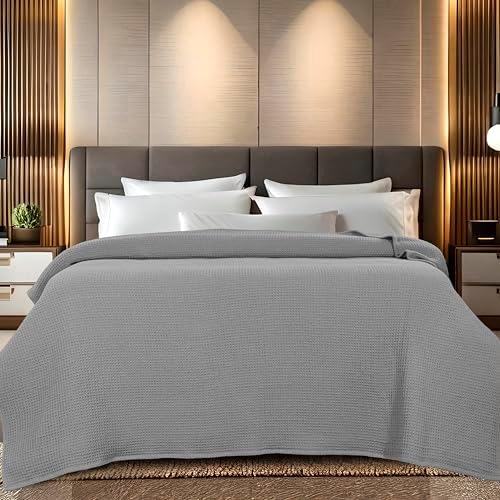 100% Cotton Waffle Weave Blanket, Queen Size 90 x 90 Inches, 300 GSM