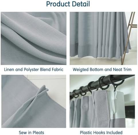 LETAU Pinch Pleated Linen Light Grey Curtains 120 inches Long,Extra