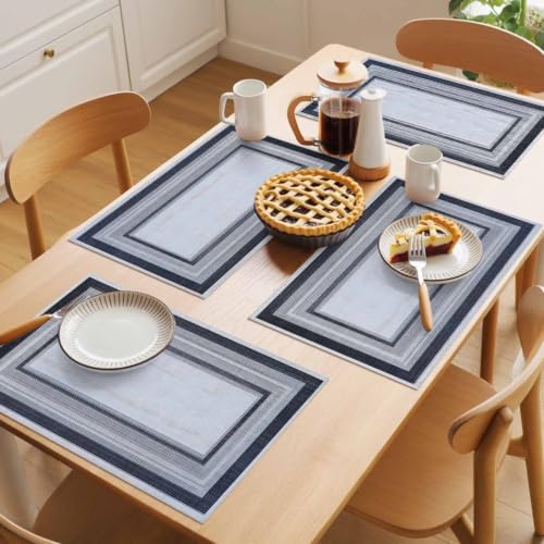 Cotton Linen Placemats for Dining Table Set of 8 Nested Square Art