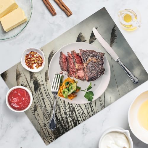 Reed Cotton Linen Placemats - Set of 8 Grey Table Mats for Dining