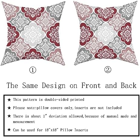 Red Boho Pillow Covers 18x18 Inch Pack of 2 Bohemian Gray and Red