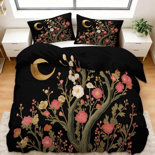 California King Duvet Cover Set Plants Flowers Moon Soft Microfiber
