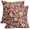 Rustic Red Floral Pillow Covers 18x18 Set of 2 Brown Cream Vintage