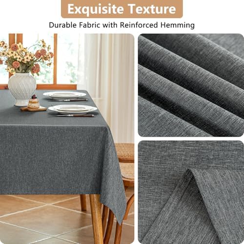 Seenus Gray Faux Linen Fabric Tablecloth for 4 ft Rectangle Table