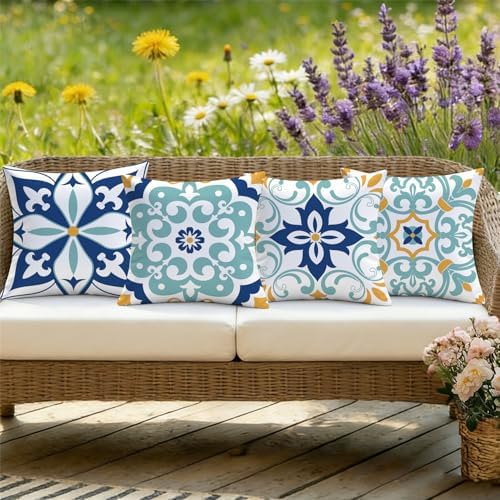 Outdoor Waterproof Throw Pillow Covers 18x18 Set of 4 Floral Boho