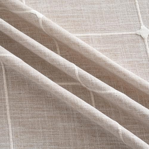 Lattice Embroidery Plaid Round Tablecloth, Round 70 Inch, Beige