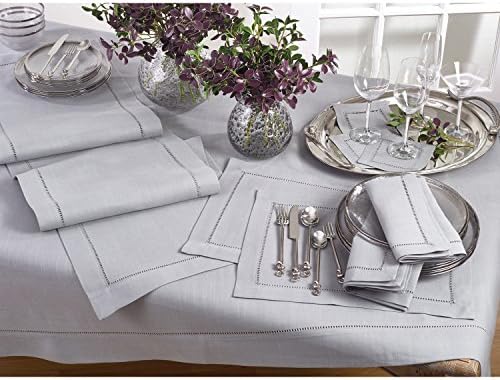 Grey Classic Hemstitched Design Polyester 14" x 20" Placemats