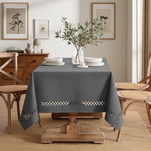 MIULEE Grey Rectangle Tablecloth with Decorative Cutouts 60x120 inch