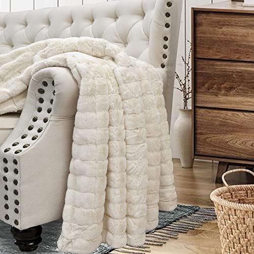 Stripe Faux Fur Throw Blanket with Sherpa Back, 50"x60", Beige