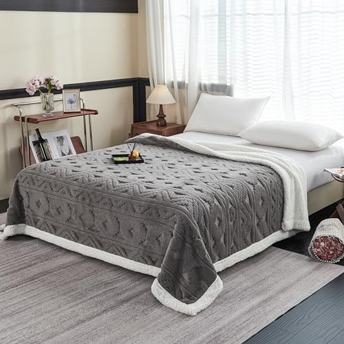 LEVINIS Boho Sherpa Throw Blanket 60'' × 80'', Dark Grey