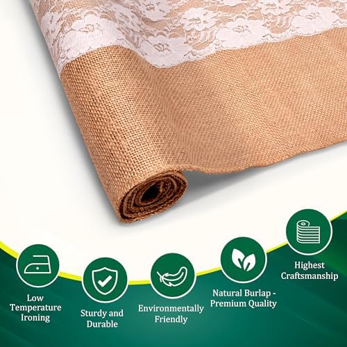 Burlap Lace Table Runner (Pack of 3) – 14”x 72” - No-Fray Finished