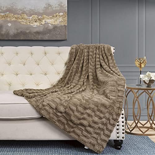 Home Soft Things Brown Saga Double Sided Faux Fur Throw, 50" x 60"