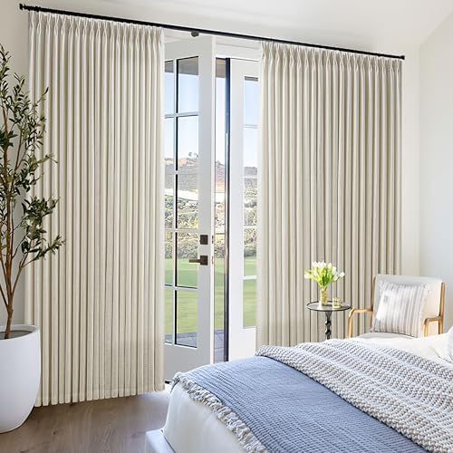 Warm Oatmeal Linen Curtains 84 Inches Long Pinch Pleated Semi Sheer