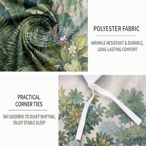 Plants Landscape Reversible Sage Green Duvet Cover Set Queen Size