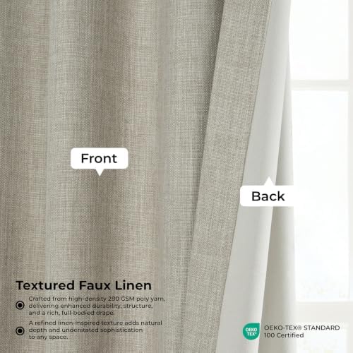 Faux Linen Curtains for Living Room (1 Panel) - 50W X 84L, Oatmeal