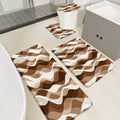Brown Abstract Striped Bathroom Rugs Sets 4 Pcs