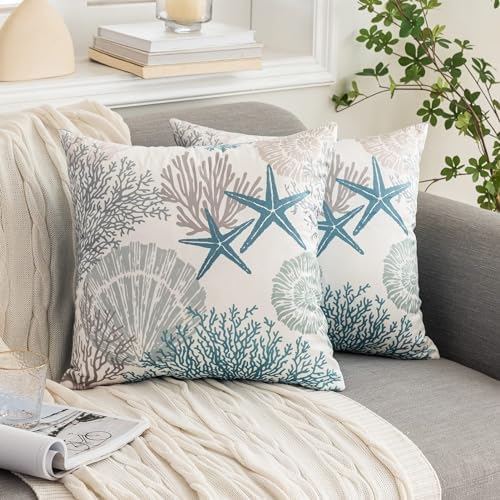 Tritard Coastal Pillow Covers Set of 2, 22x22, Blue