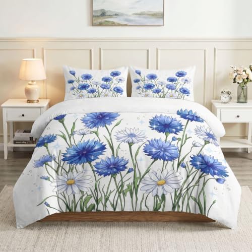 Queen Duvet Cover Set Watercolor Floral Chrysanthemums 3 Piece