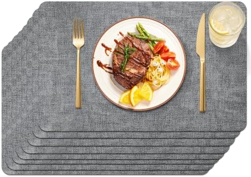 Maxpearl Faux Leather Placemats Set of 8, Easy to Clean, Light Grey