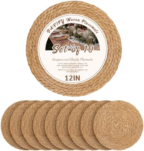 BAVIFY 12" Round Woven Placemats Set of 10, Plate Chargers for Dining