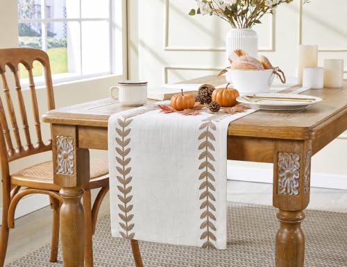Wracra Embroidered Table Runner, Taupe Table Runners 90 Inches Long
