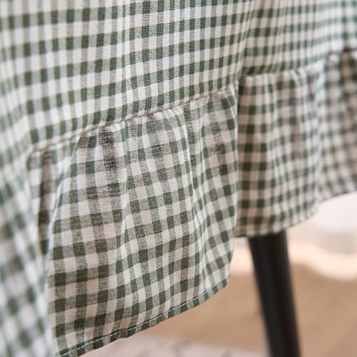 vctops Farmhouse Green Plaid Ruffle Table Cloth, Boho Cotton Linen
