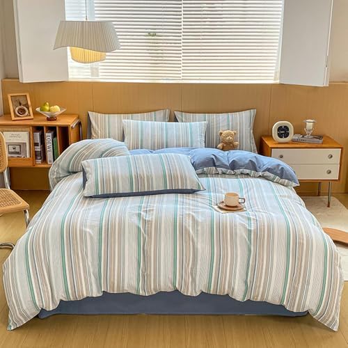 100% Cotton Bedding Comforter Cover Set, Soft Comfort Stripe Washed