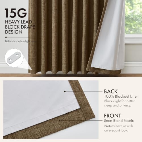 MIULEE Pinch Pleated Blackout Linen Curtains Dutch Cocoa 2 Panels