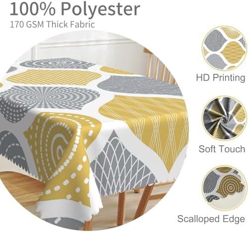 70x70inches Mid Century Square Tablecloth Yellow and Grey Modern