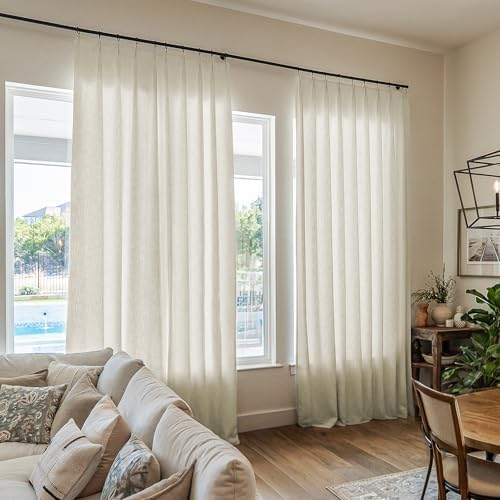 TWOPAGES Ivory White Pinch Pleated Curtains 120 Inches Long for Living