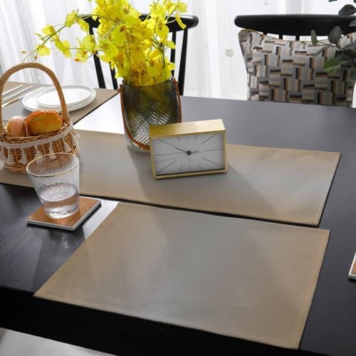 Khaki Grey Placemats Set of 6 with 90 Inches Long Table Runners, Ombre