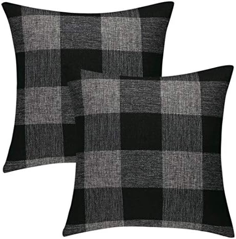uxcell Set of 2 Plaid Throw Pillow Covers, Black Grey 22"x22"