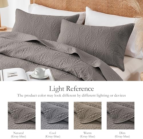 WURUIBO King/Cal King Quilt Set Dark Gray, Microfiber Lightweight