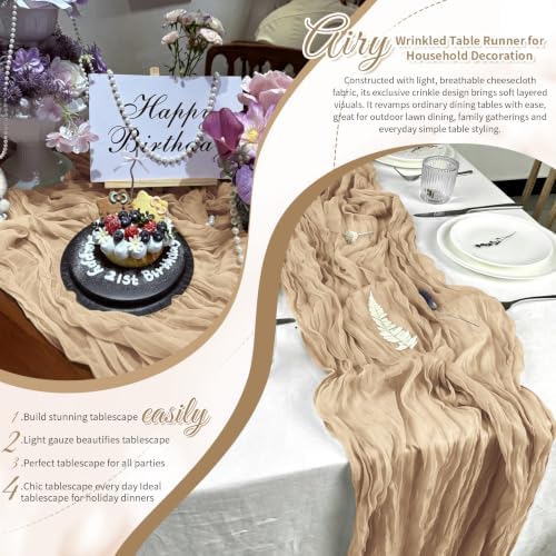Beige Boho Cheesecloth Table Runner 12 Pack 17x108 Inch Sheer Gauze