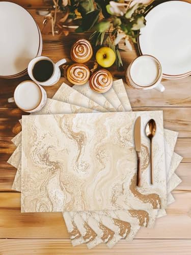 Beige Marble Placemats for Dinning Table Set of 4, Chic Neutral