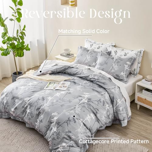 Simple&Opulence 100% Cotton Duvet Cover Set King Size, 3Pcs Grey