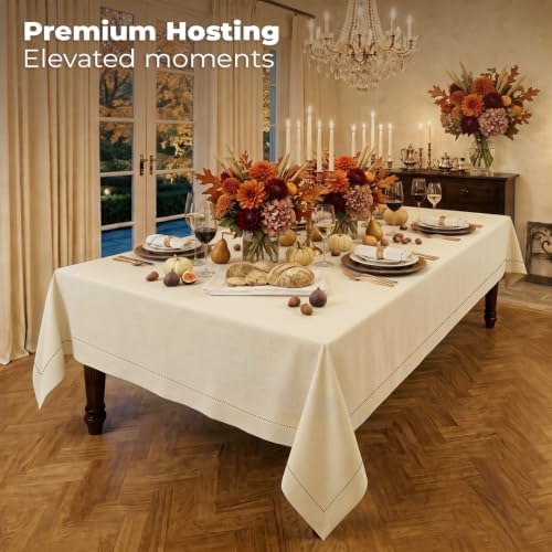 Signature LinenTM by D'Moksha, 100% Pure Linen Ivory Tablecloth 60 x
