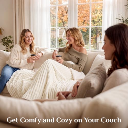 BEDELITE Soft Sherpa King Blanket for Couch, Fluffy Gift, Cream