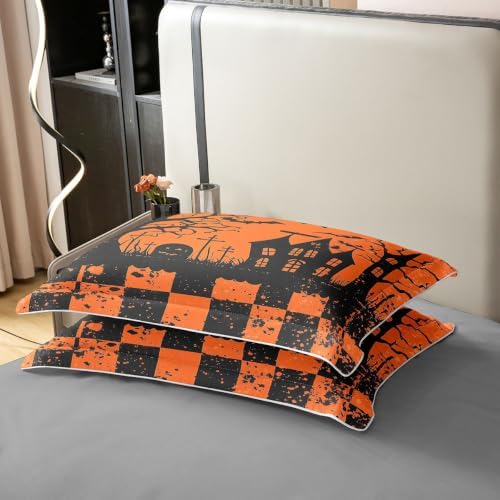 Manfei Halloween Kids Bedding Set King Size Cover 100% Cotton,Grid