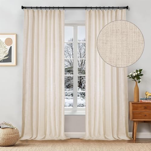 120 Inches Long Linen Room Darkening Rod Pocket Curtain, 2 Panels