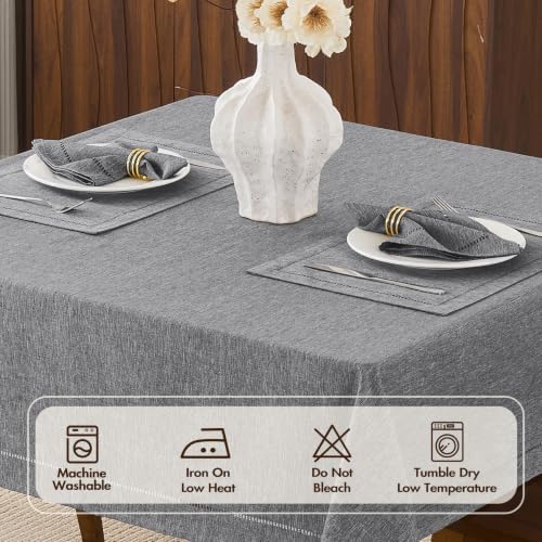 Gray 70x70 Square Polyester Linen Farmhouse Tablecloth
