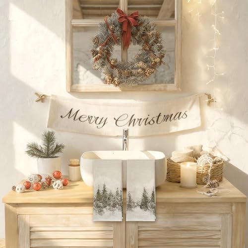 XUISWELL899 Winter Christmas Pine Tree Neutral Kitchen Dish Tea Hand