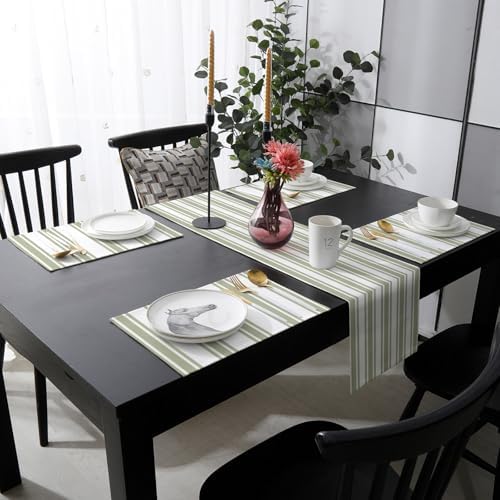 Strip Table Runner and Placemats Set of 4 Rustic Farmhouse Strip Green