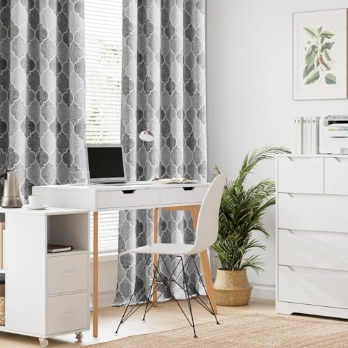 Gray Geometric 100% Blackout Window Curtains, 52" Wx63 Lx2