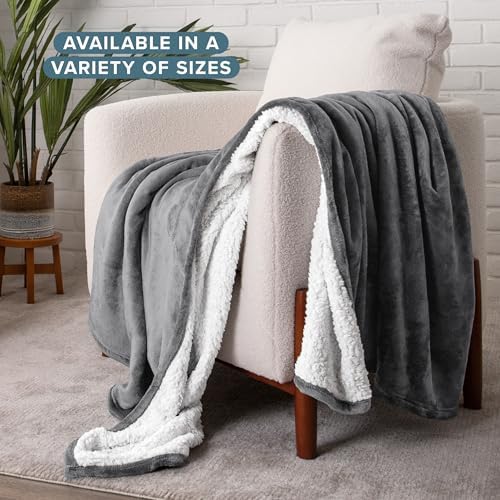 Bare Home Sherpa Fleece Blanket (Full/Queen, Grey)