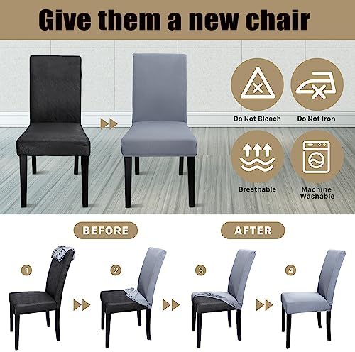 6Pack Dining Room Chair Covers, Stretch Chair Cover, Grey