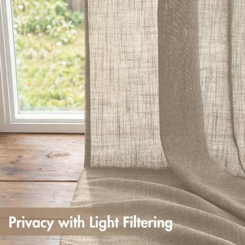 MIULEE Taupe Back Tab Linen Curtains 4 Panels 42W x 96L