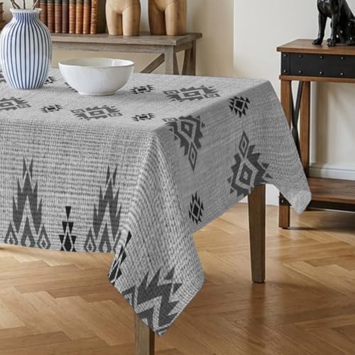 Diamond Pattern Tablecloths 60" x 60”, Vintage Ethic Tribal Gray