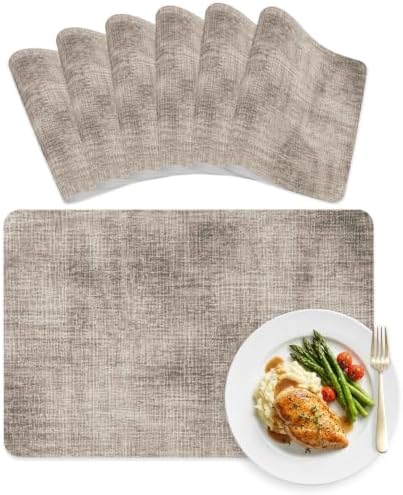 Brown Texture Pattern Leather Placemats Set of 6,12x18 Inch,Minimalist